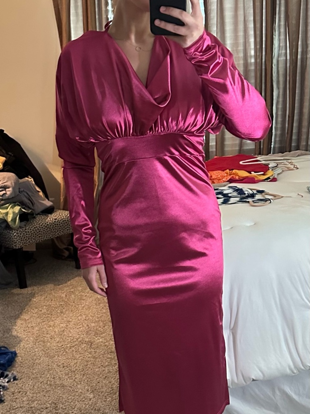 SHEIN Satin Fuchsia Midi Dress